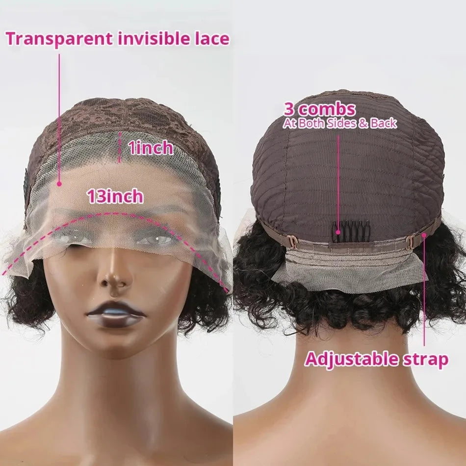 Perruque Pixie Cut Cheveux Humains – Coupe Courte Bouclée Naturelle & Lace Transparente