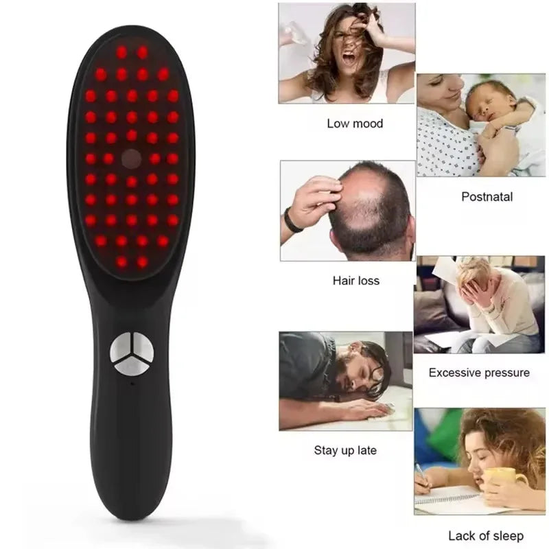 Electric Scalp Massager Comb – Red & Blue Light Therapy Hair Growth Brush | Anti Hair Loss Vibration Care Device