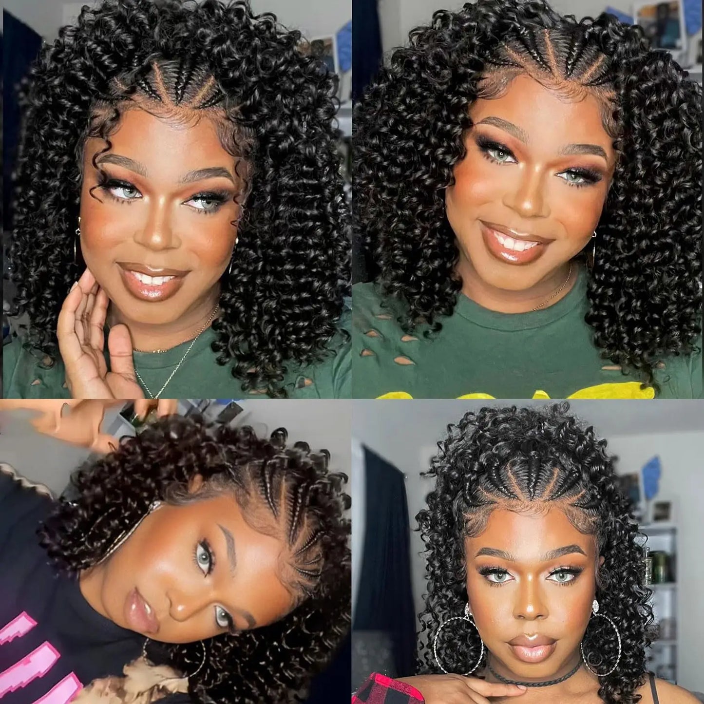 Cornrow Braided Wig with Curly Deep Wave – HD Lace Front Wig with Baby Hair | Natural Looking Synthetic Braided Wig for Women