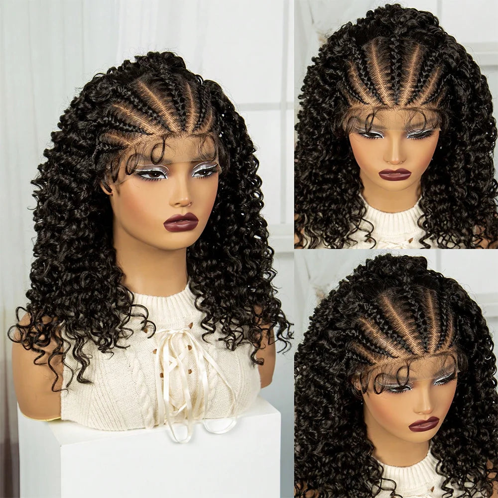 Cornrow Braided Wig with Curly Deep Wave – HD Lace Front Wig with Baby Hair | Natural Looking Synthetic Braided Wig for Women