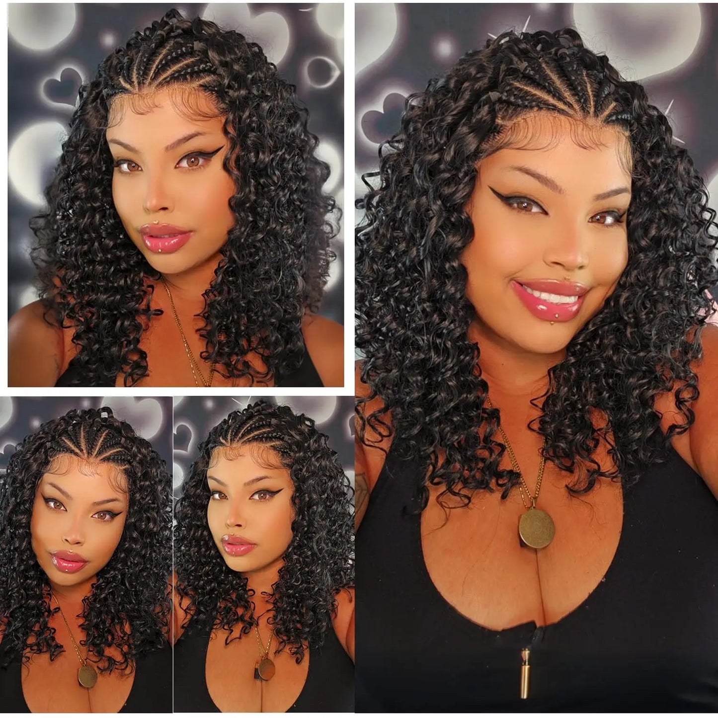 Cornrow Braided Wig with Curly Deep Wave – HD Lace Front Wig with Baby Hair | Natural Looking Synthetic Braided Wig for Women