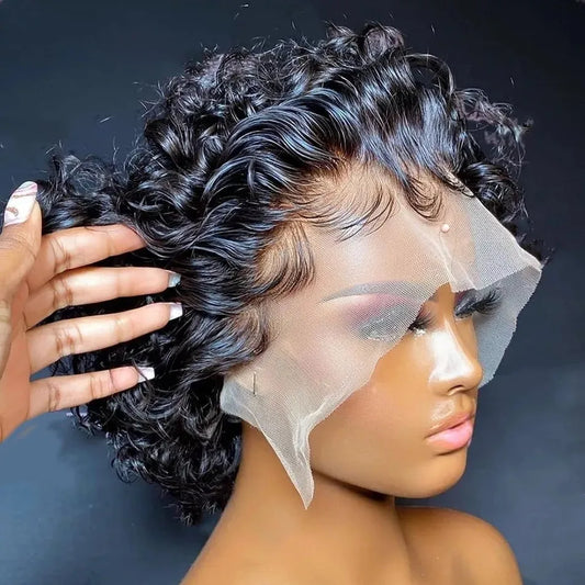 Perruque Pixie Cut Cheveux Humains – Coupe Courte Bouclée Naturelle & Lace Transparente
