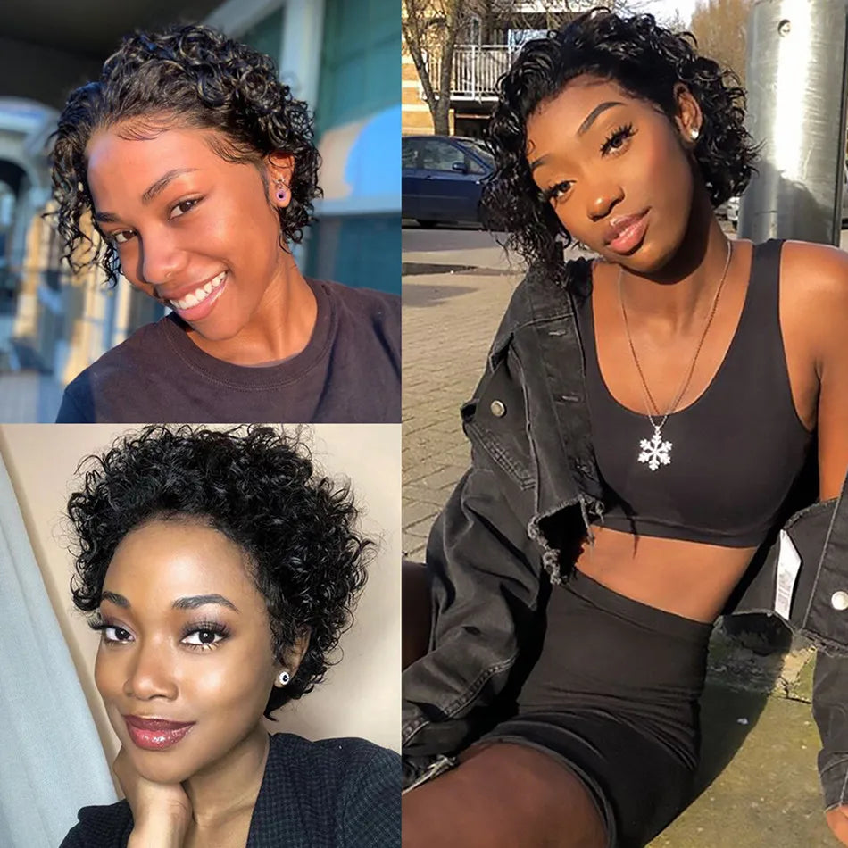 Perruque Pixie Cut Cheveux Humains – Coupe Courte Bouclée Naturelle & Lace Transparente