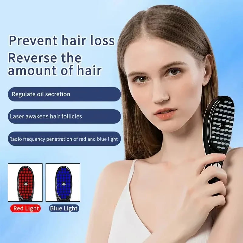 Electric Scalp Massager Comb – Red & Blue Light Therapy Hair Growth Brush | Anti Hair Loss Vibration Care Device