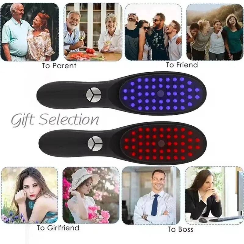 Electric Scalp Massager Comb – Red & Blue Light Therapy Hair Growth Brush | Anti Hair Loss Vibration Care Device