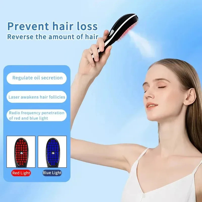 Electric Scalp Massager Comb – Red & Blue Light Therapy Hair Growth Brush | Anti Hair Loss Vibration Care Device