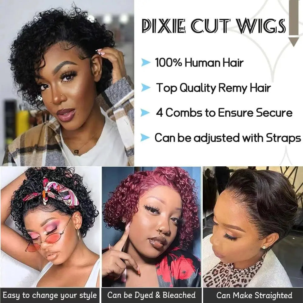 Perruque Pixie Cut Cheveux Humains – Coupe Courte Bouclée Naturelle & Lace Transparente