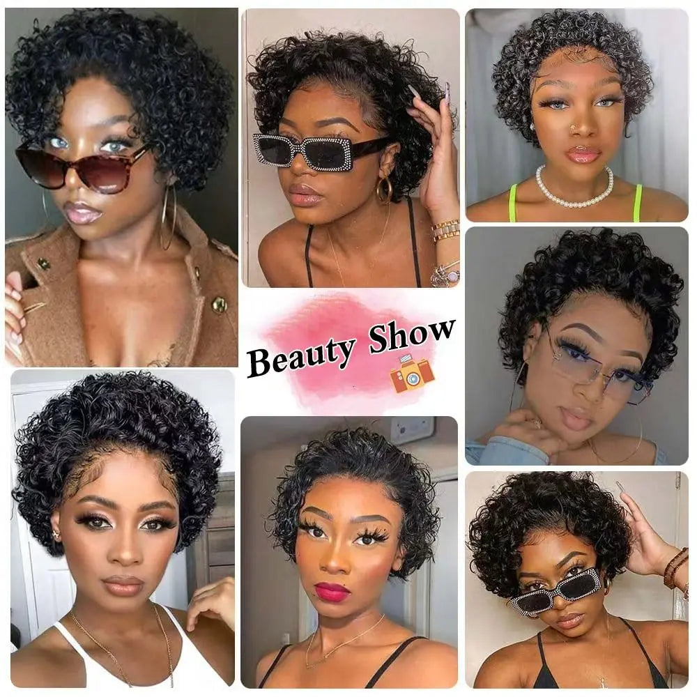 Perruque Pixie Cut Cheveux Humains – Coupe Courte Bouclée Naturelle & Lace Transparente